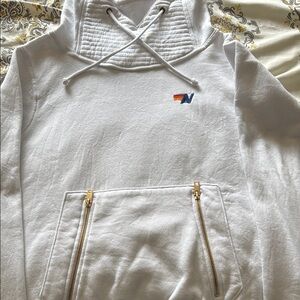 Aviator Nation White Boxy Sweatshirt with Ribbed Details